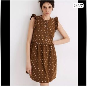 Madewell sz 2 khaki polka dot olive sleeveless dress babydoll ruffle tank mini